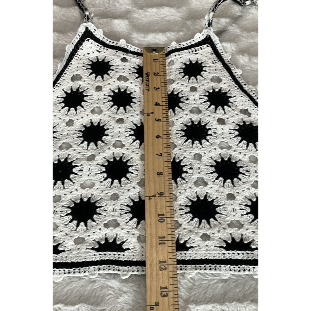 India Women's Boutique OS Crochet Knit Halter Top  Boho‎  Black & White No Tag - Picture 7 of 9